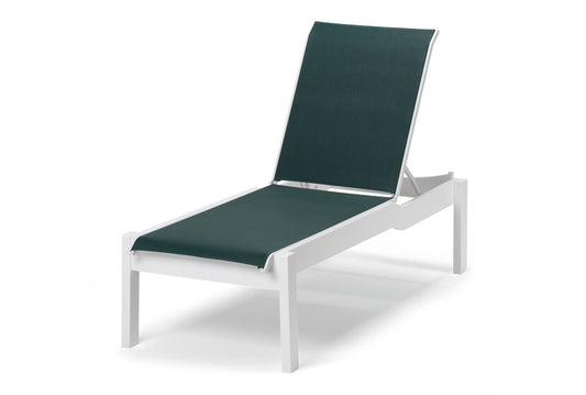 Leeward Sling Lay-flat Stacking Armless Long Frame Chaise w/ Wheels
