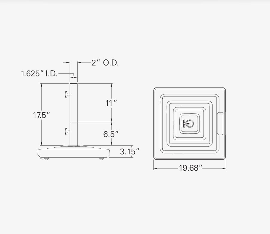 Monaco Square Cast Aluminum Base - 100 lbs