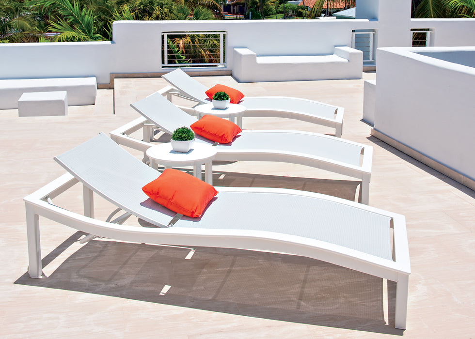 Bazza Sling Four-Position Contour Armless Chaise w/ Polymer Overlay