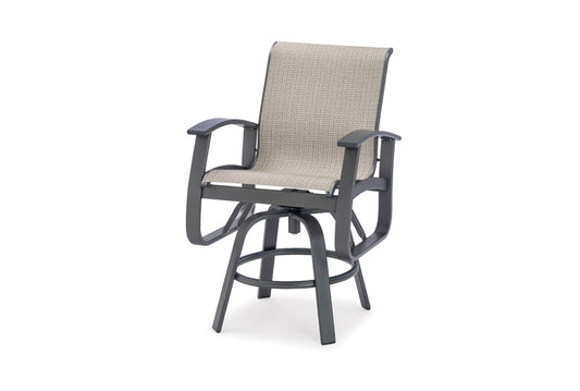 Belle Isle Sling Bar Height Swivel Arm Chair w/ Polymer Accents