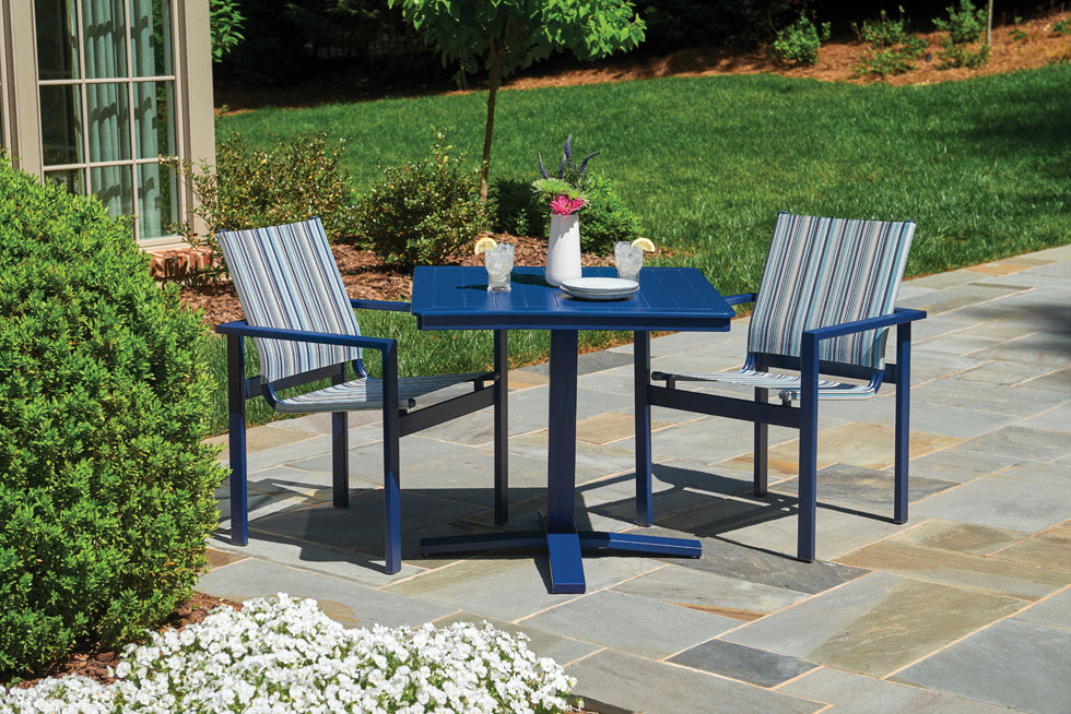 Slat 36" Square Dining Height Pedestal Table w/ hole