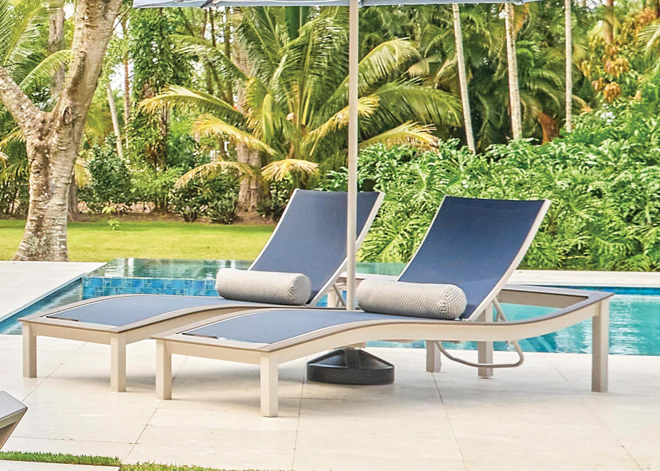 Bazza Sling Four-Position Contour Armless Chaise w/ Polymer Overlay
