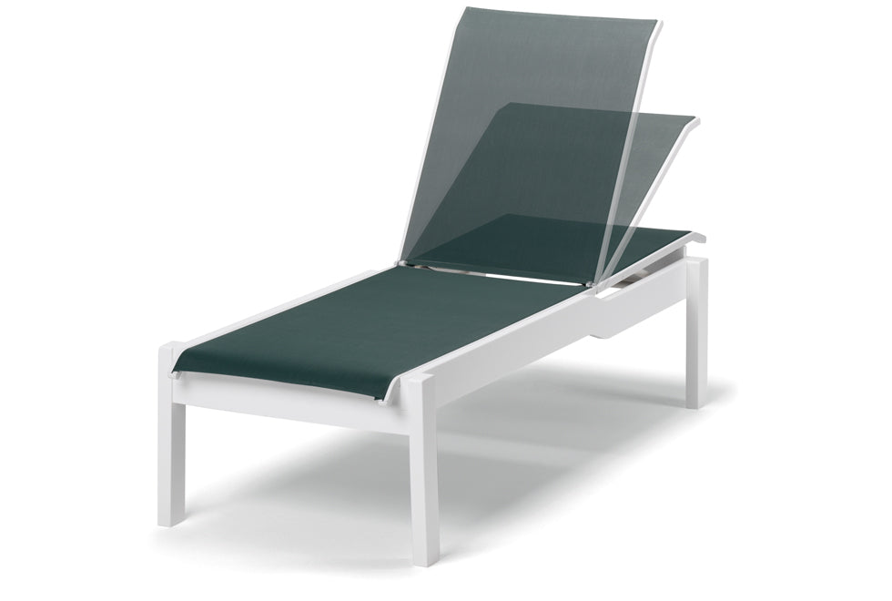 Leeward Sling Lay-flat Stacking Armless Long Frame Chaise w/ Wheels