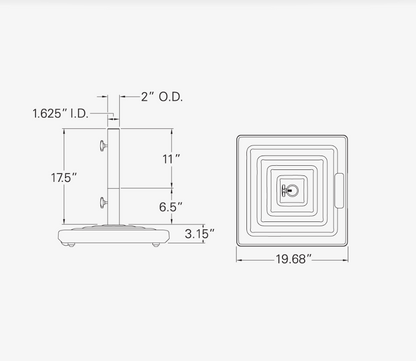 Monaco Square Cast Aluminum Base - 100 lbs