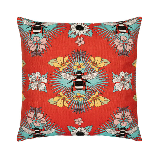 Tropical Bee Red 22"x22" Toss Pillow